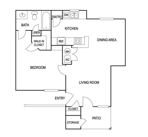 1 Bedroom 1 Bath Floor Plan at Waller Hillside Affordable Apartments in Waller TX
